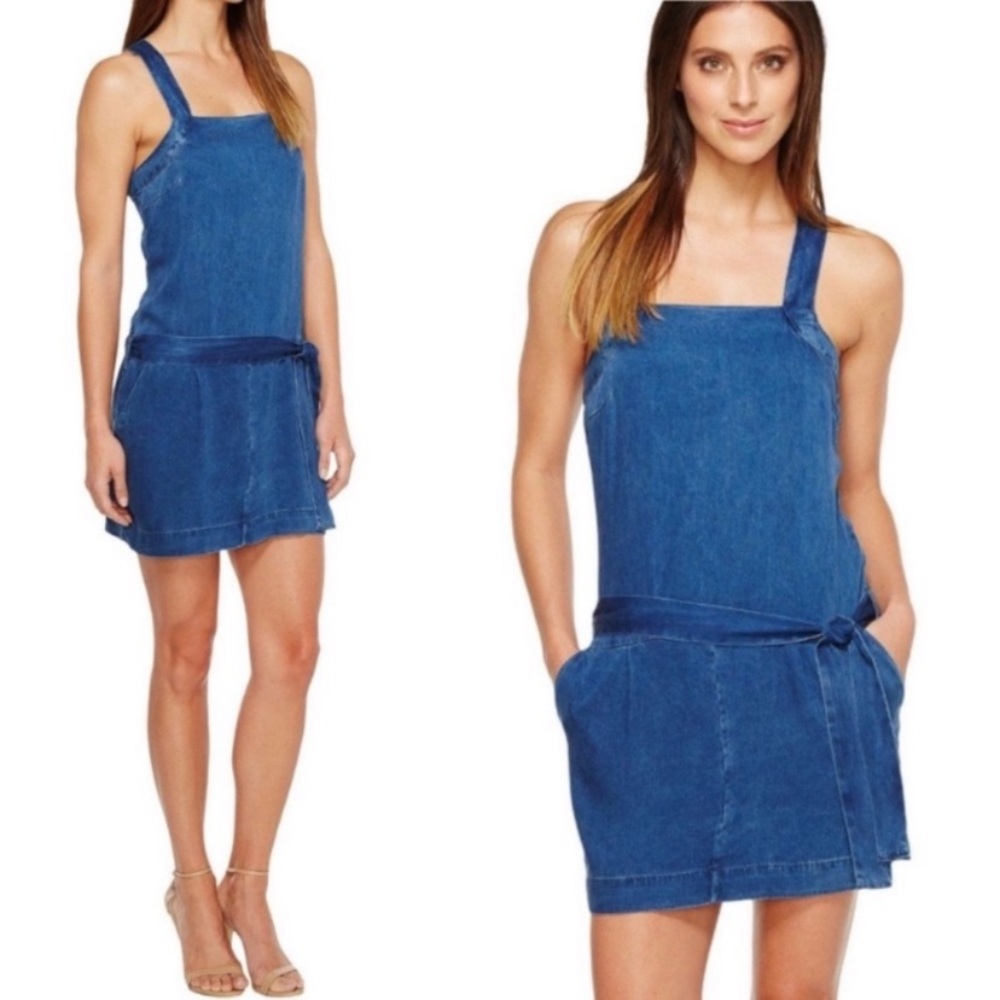 New PAIGE Chambray Overall Bib Mini Dress Winnie